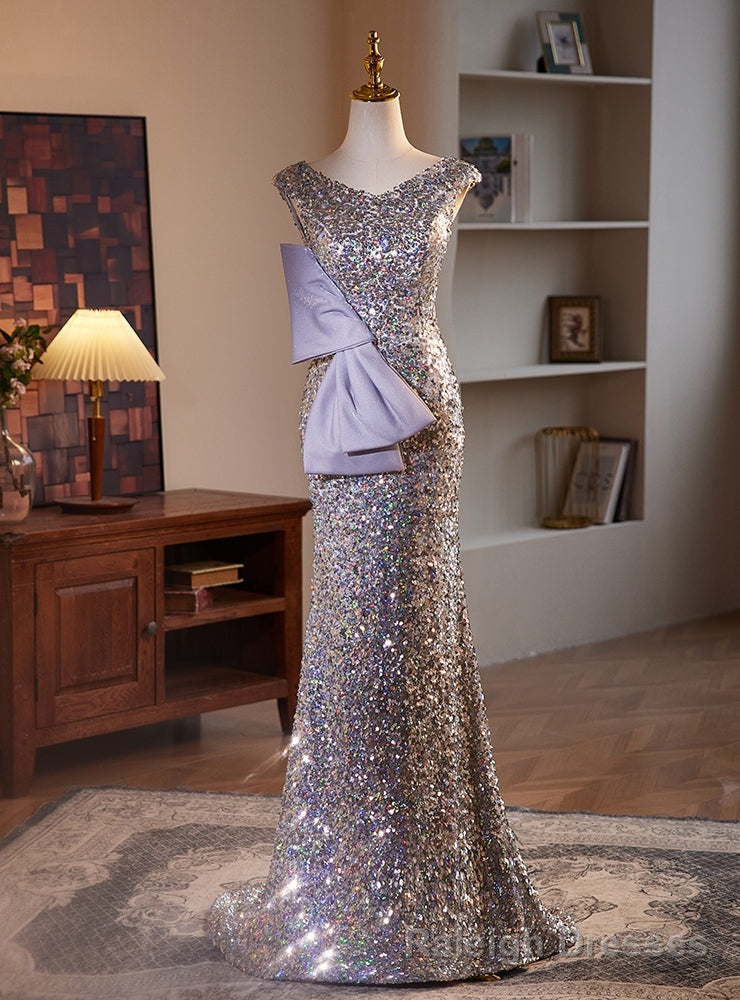 Silver Mermaid Sequins V Neck Prom Dress Main image