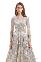 Sequins Long Sleeve Backless Prom Dresses