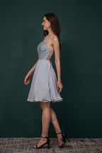 Short A-Line Strapless Beaded Chiffon Homecoming Dresses