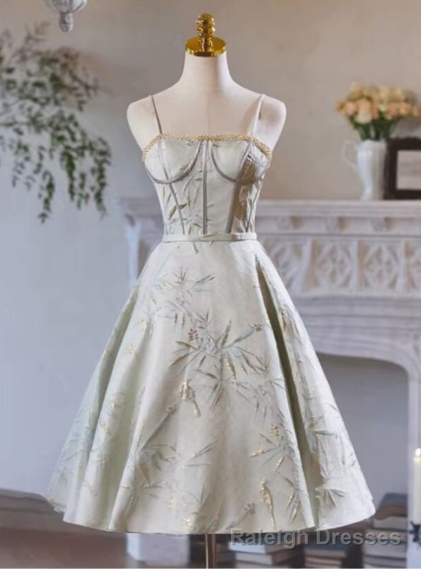 Silver Spaghetti Straps Satin Beading Homecoming Dress Main image