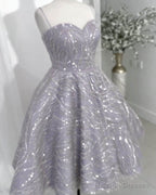 Silver Sparkly Midi Homecoming Dresses
