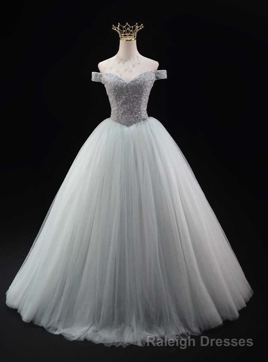Silver Tulle Off the Shoulder Beading Prom Dress Main image