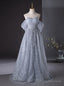 Silver Tulle Sequins Strapless Pleats Prom Dress