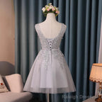 Silver Tulle V Neck Cocktail Party Dresses For Wedding