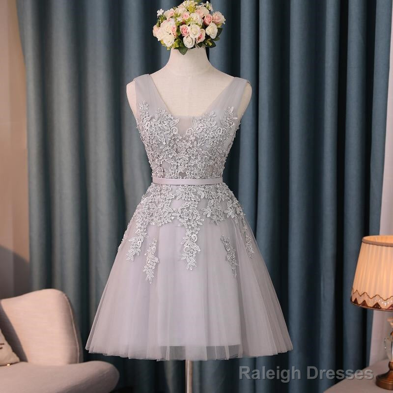 Silver Tulle V Neck Cocktail Party Dresses For Wedding Main image