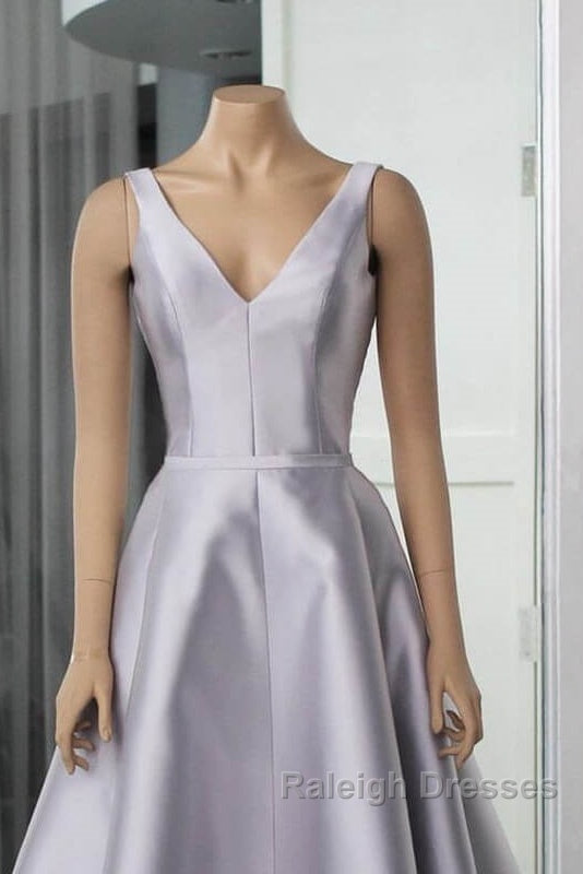 Silver V-Neck Satin Midi Dresses