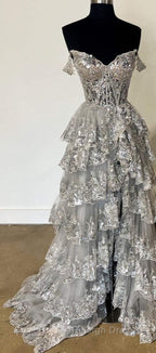 Light Blue Corset Lace Tiered Tulle Long Formal Dress