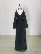 Simple A line Black Long Prom Dress, Black Prom Graduation Dresses