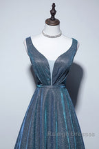 Simple  A-Line Blue Long Prom Dress, Blue Formal Dresses