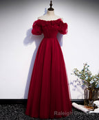 Simple A line Burgundy Long Prom Dress, Burgundy Wedding Prom Dress
