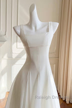 Simple A-Line Chiffon Short Ivory Prom Dress, Simple Ivory Bridesmaid Dress