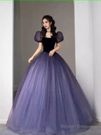 Simple A Line Grape Tulle Prom Dress