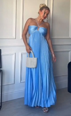 Simple A Line Halter Blue Sleeveless Long Prom Dress Formal Evening Dresses