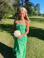 Simple A-Line Halter Long Green Prom Dresses Prom Dress