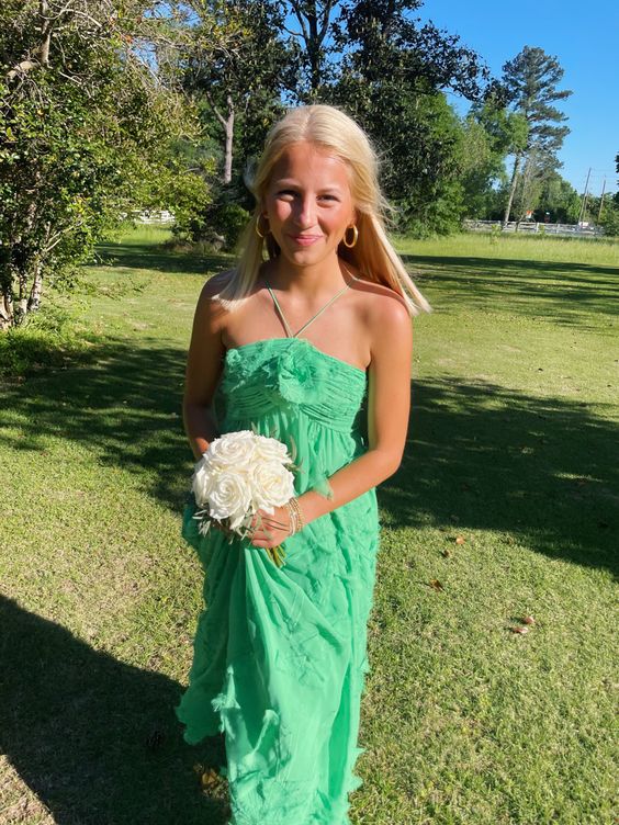 Simple A-Line Halter Long Green Prom Dresses Prom Dress