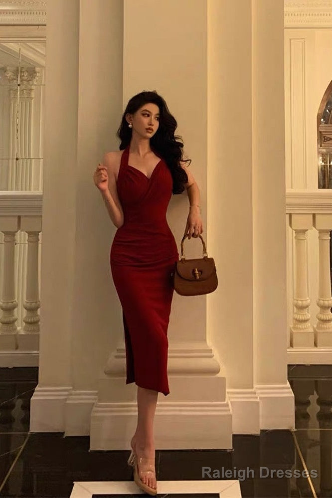Simple A Line Halter Red Prom Dresses Birthday Outfits Evening Gown Secondary image