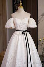 Simple A Line Jacquard Fabric Long Prom Dress, Off the Shoulder Prom Dress