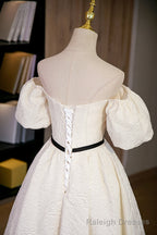 Simple A-Line Jacquard Fabric Long Prom Dress, Off the Shoulder Evening Dress