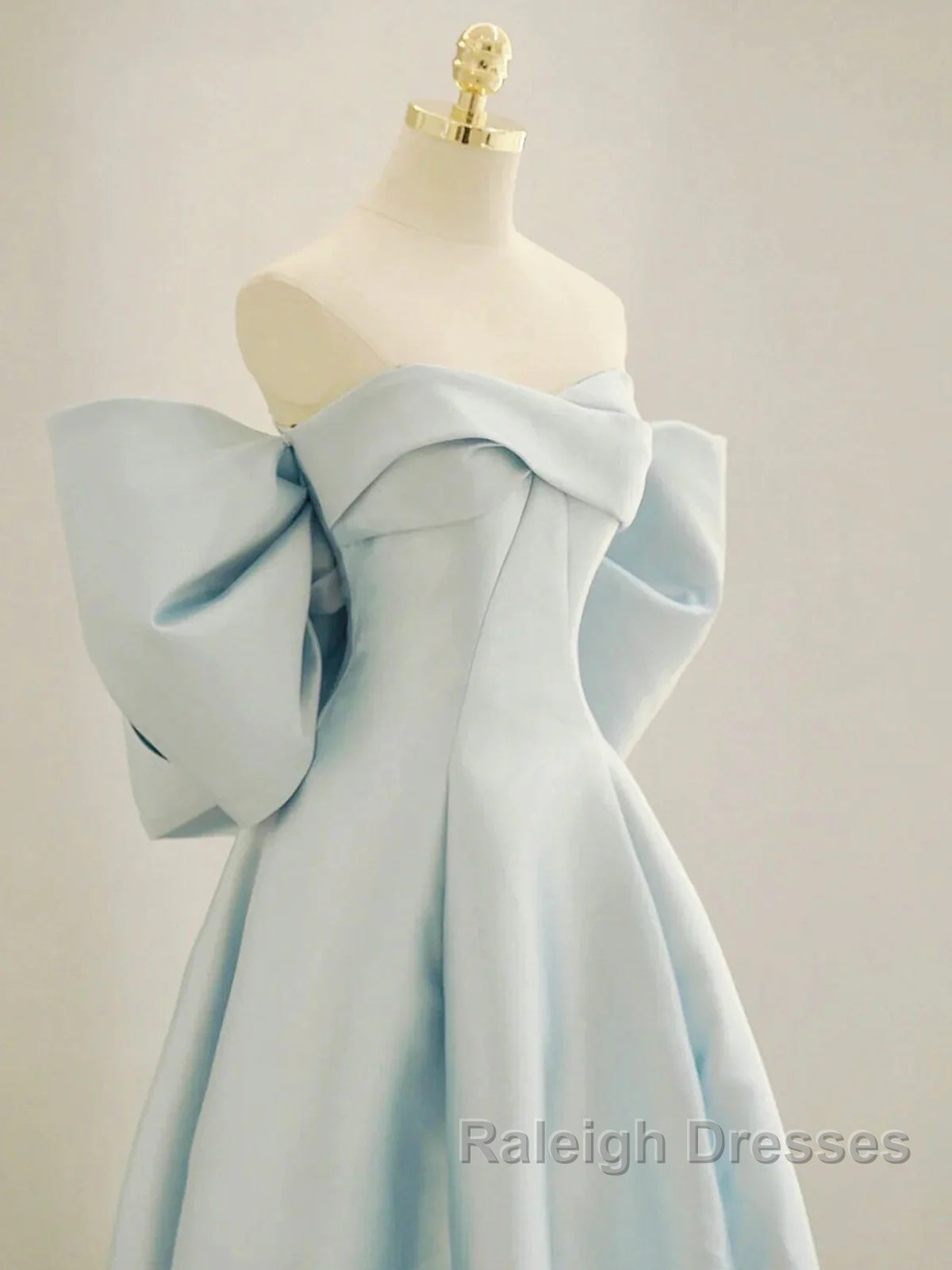 Simple A Line Off The Shoulder Blue Satin Long Prom Dresses