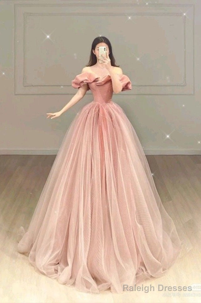 Simple A Line Pink Long Tulle Prom Dresses 22Th Birthday Outfit