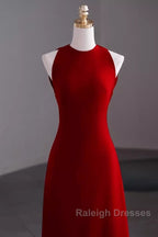 Simple A-Line Red Floor Length Open Back Prom Dresses