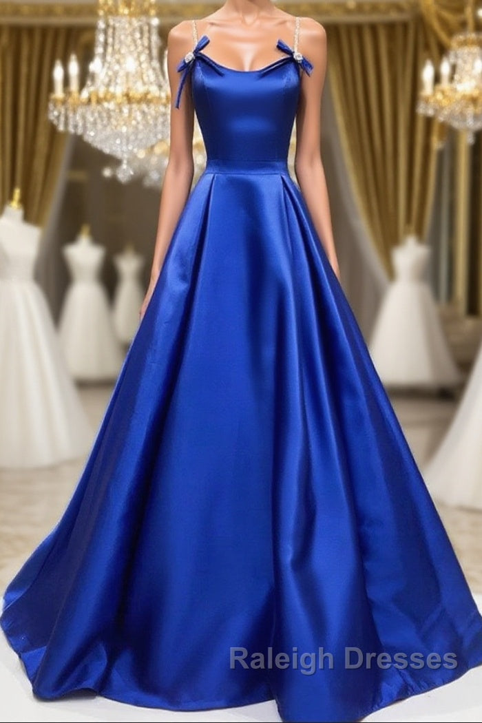 Simple A Line Royal Blue Satin Long Prom Dress, Royal Blue Formal Dress, Cheap Royal Blue Evening Dress Main image
