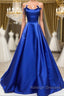 Simple A Line Royal Blue Satin Long Prom Dress, Royal Blue Formal Dress, Cheap Royal Blue Evening Dress