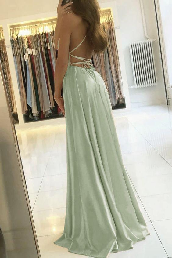 Simple A Line Sage Green Long Prom Dress With Slit Evening Party Dress Secondary image