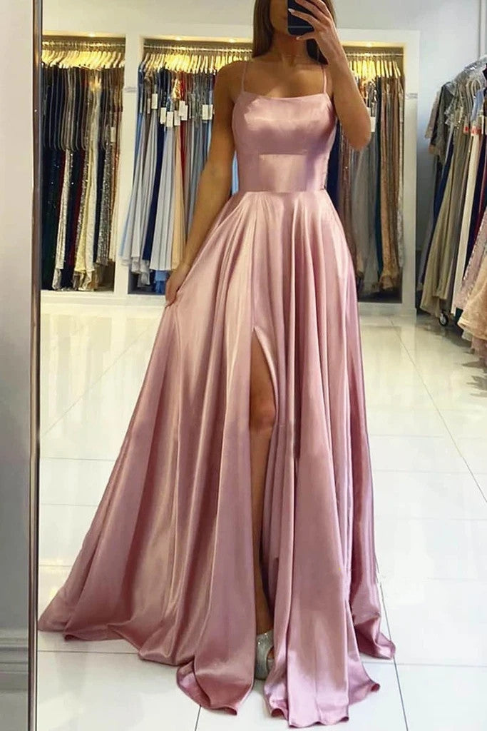 Simple A Line Sage Green Long Prom Dress With Slit Evening Party Dress