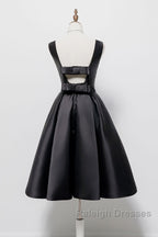 Simple  A-Line Satin Black Short Prom Dress, Black Homecoming Dress