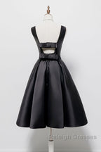 Simple A-Line Satin Black Short Prom Dresses Black Homecoming Dresses