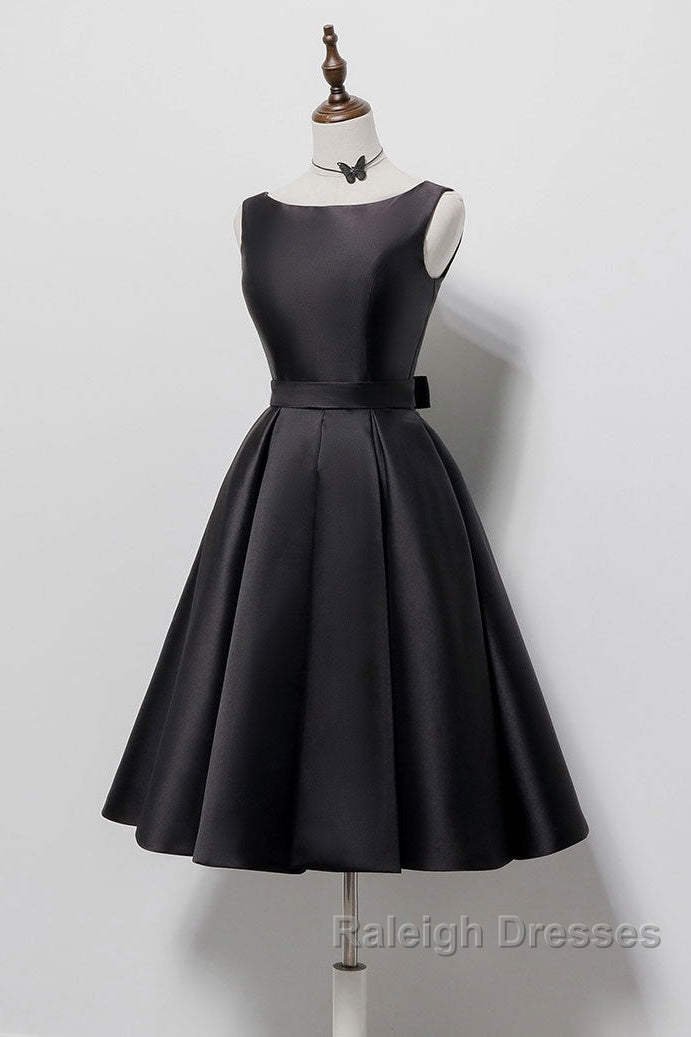 Simple  A-Line Satin Black Short Prom Dress, Black Homecoming Dress