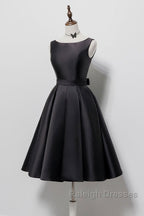 Simple A-Line Satin Black Short Prom Dresses Black Homecoming Dresses