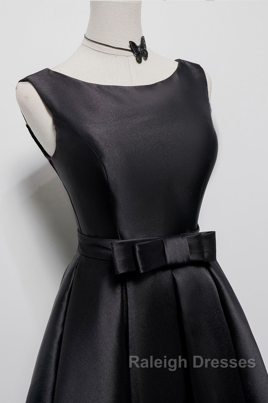 Simple A-Line Satin Black Short Prom Dresses Black Homecoming Dresses