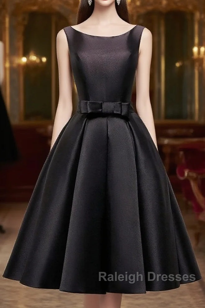 Simple A-Line Satin Black Short Prom Dresses Black Homecoming Dresses Main image