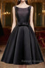 Simple A-Line Satin Black Short Prom Dresses Black Homecoming Dresses
