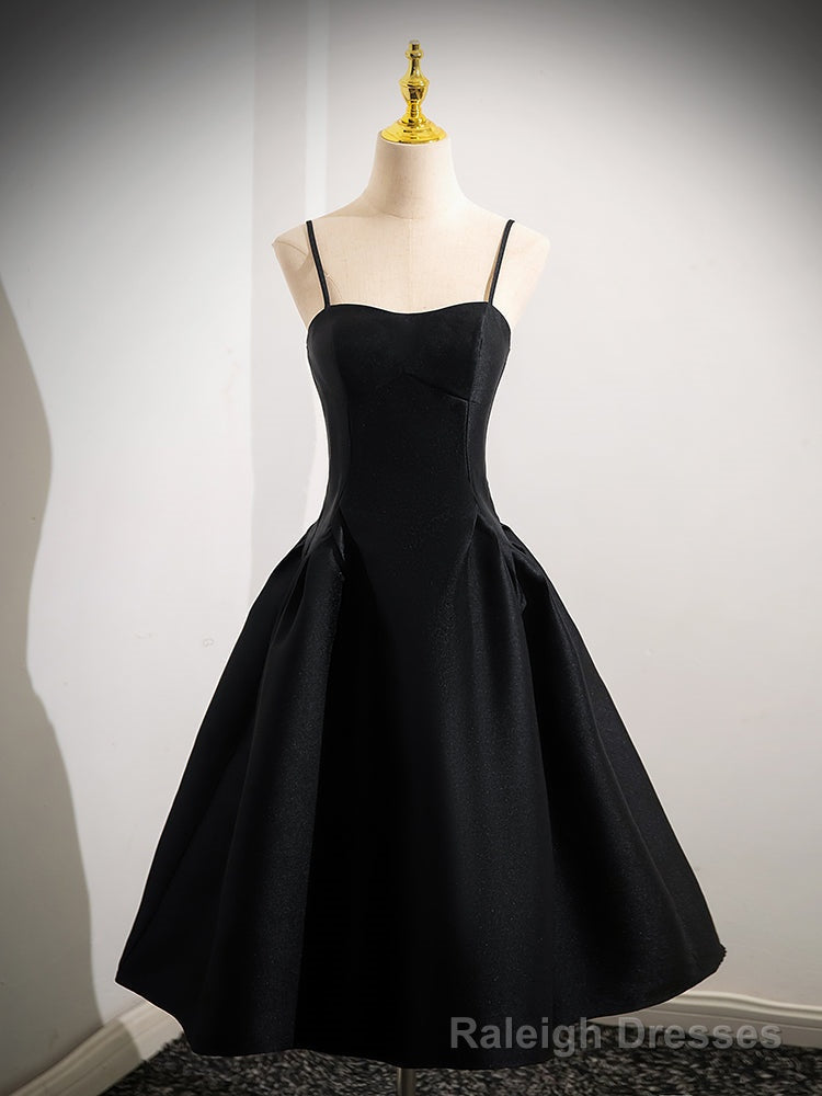 Simple A Line Satin Black Short Prom Dress, Cute Black Homecoming Dress Secondary image