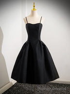 Simple A-Line Satin Black Short Prom Dress, Cute Black Homecoming Dress