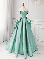 Simple A-Line Satin Blue Long Prom Dress, Blue Satin Long Formal Dress