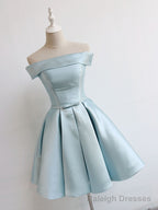 Simple A-Line Satin Blue Short Prom Dress, Blue Satin Homecoming Dress