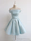 Simple A-Line Satin Blue Short Prom Dress, Blue Satin Homecoming Dress