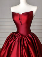 Simple A-Line Satin Burgundy Long Formal Prom Dress, Burgundy Long Prom Dress