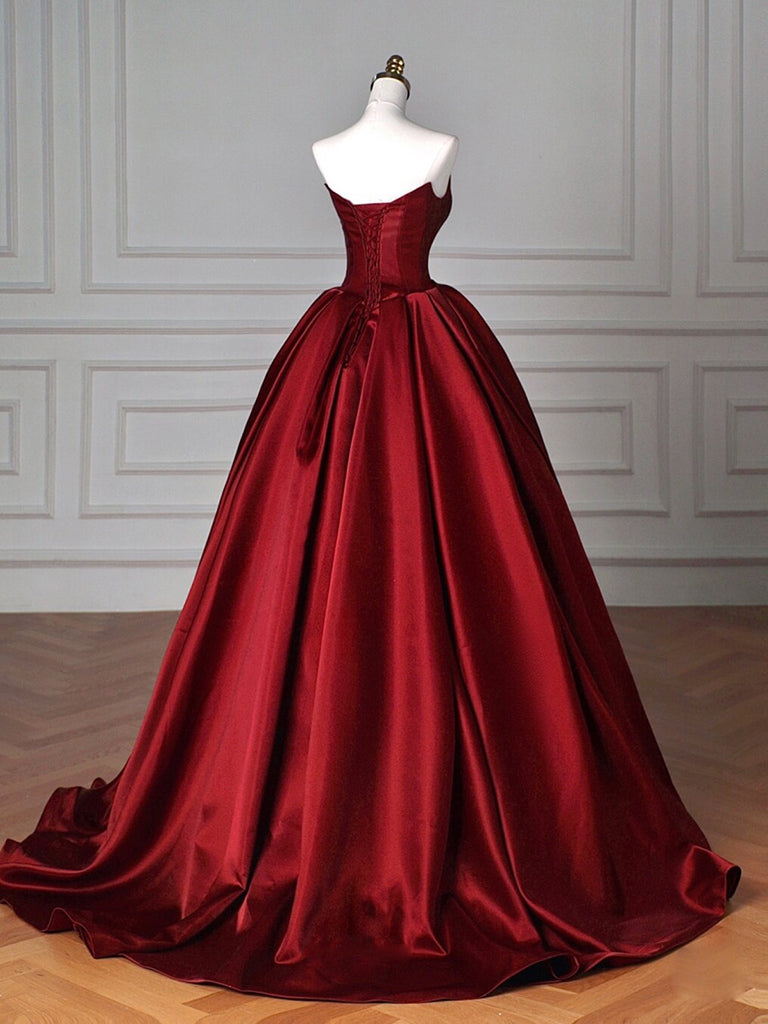Simple A-Line Satin Burgundy Long Formal Prom Dress, Burgundy Long Prom Dress