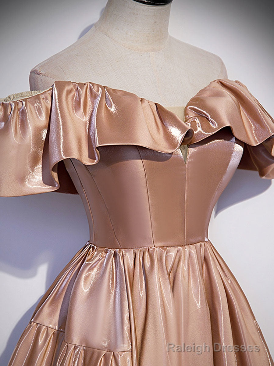 Simple A Line Satin Champagne Long Prom Dress, Champagne Evening Dress