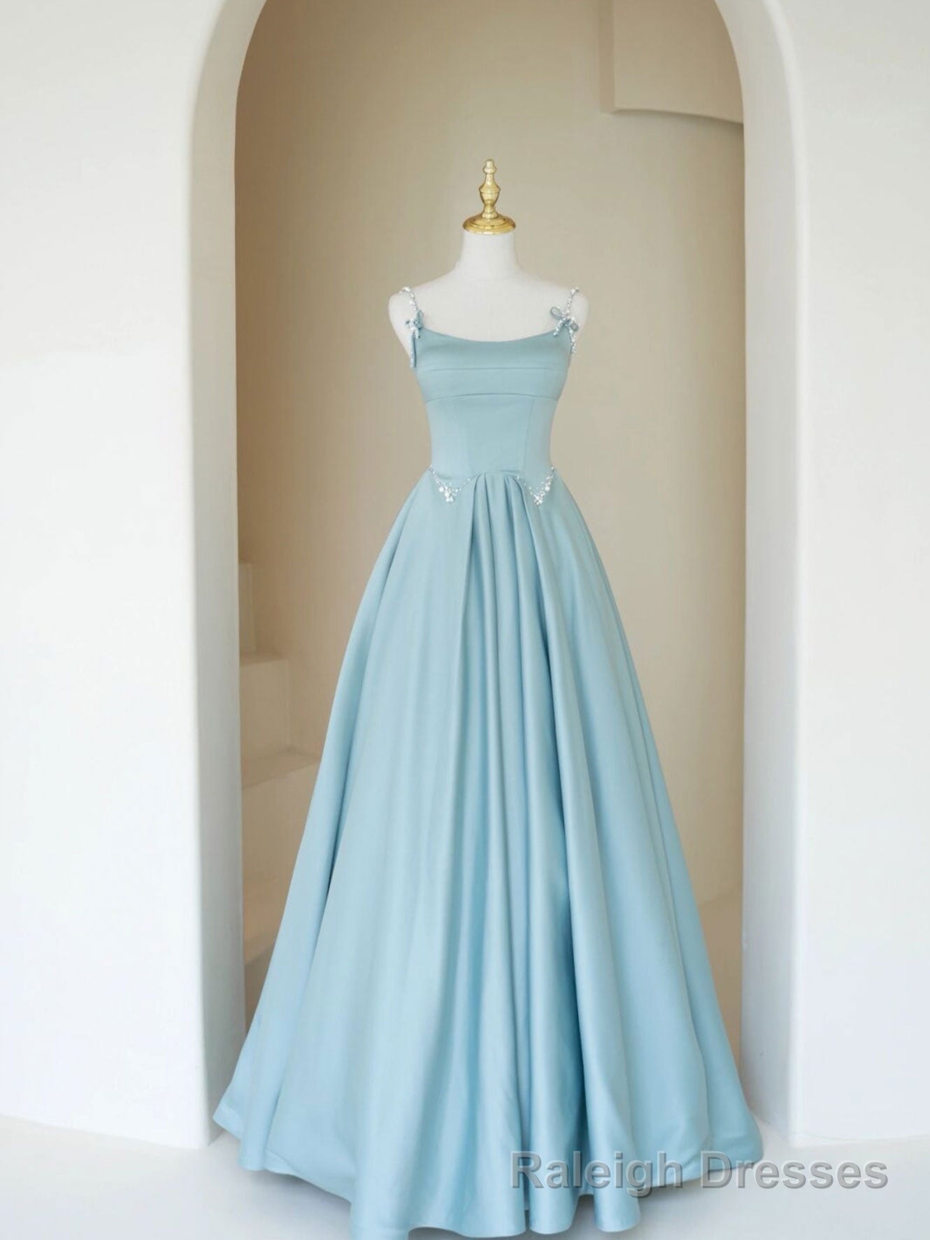 Simple A Line Satin Long Prom Dress, Blue Long Bridesmaid Dress Main image