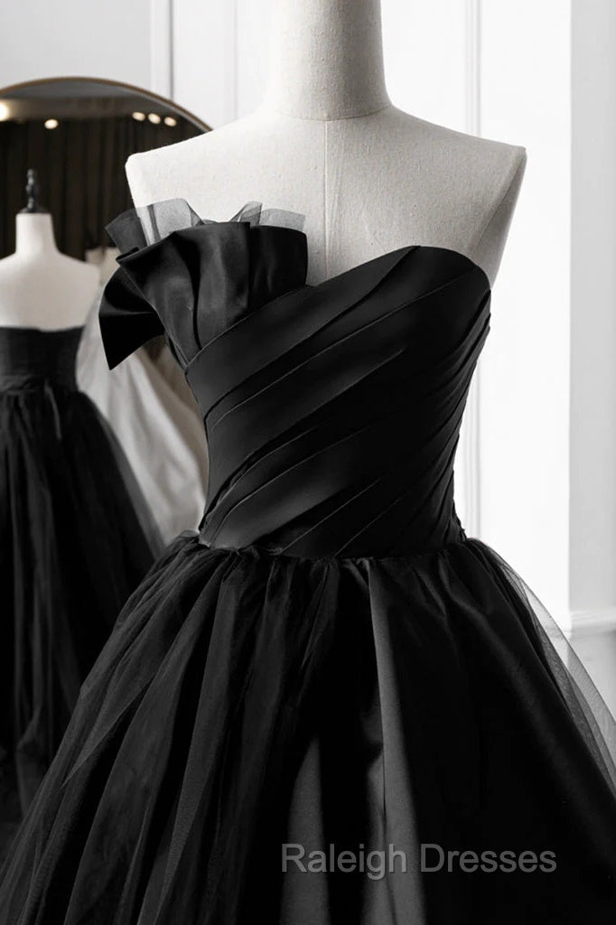 Simple A-Line Satin Strapless Black Long Prom Dress Secondary image