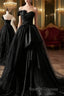 Simple A-Line Satin Strapless Black Long Prom Dress