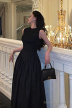 Simple A Line Scoop Neckline Black Backless Prom Dresses Birthday Outfits Evening Gown