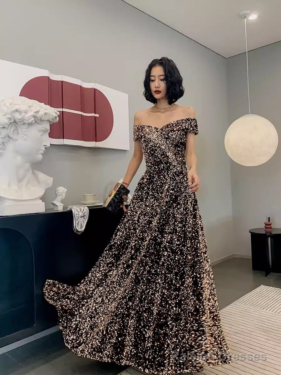 Simple A Line Sequin Prom Dresses Evening Dress Secondary image