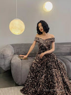 Simple A Line Sequin Prom Dresses Evening Dress